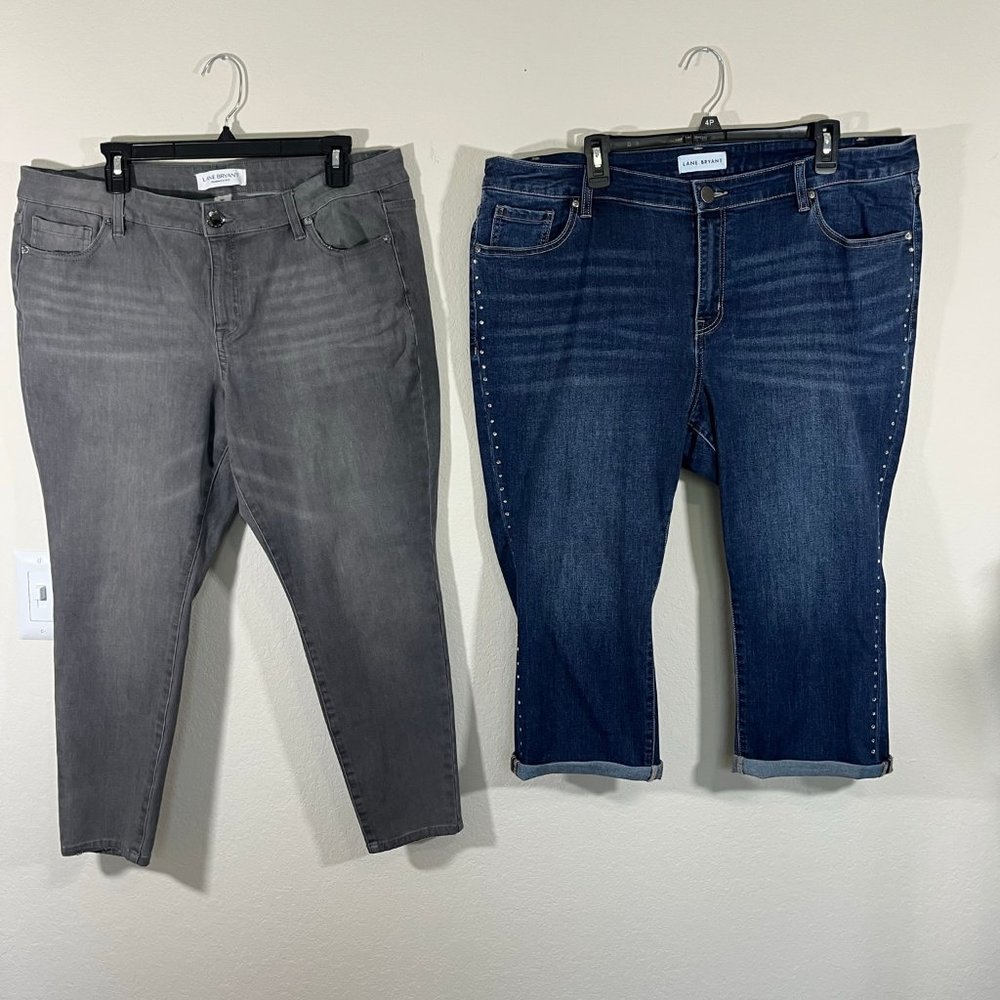NWOT Lane Bryant Bundle of 2 Jeans Size 18 Light Black Skinny Jeans Cropped Jean - Picture 2 of 15